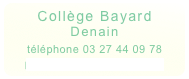 Collège Bayard
Denain
téléphone 03 27 44 09 78
envoyer un courriel